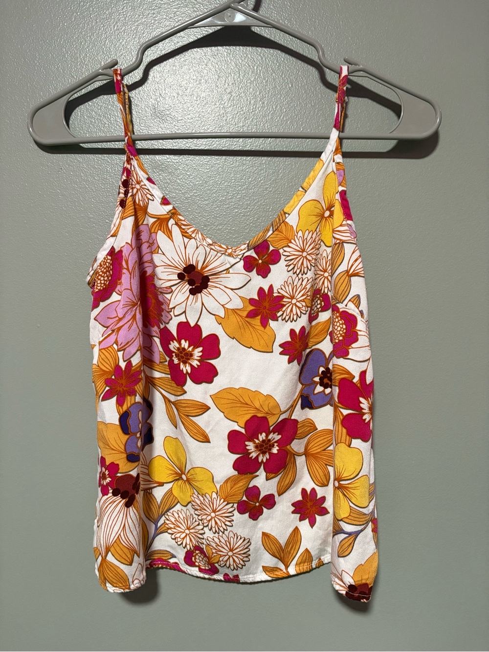 Retro Floral Cami Tank Top Pink Orange Yellow Boho Sleeveless Blouse